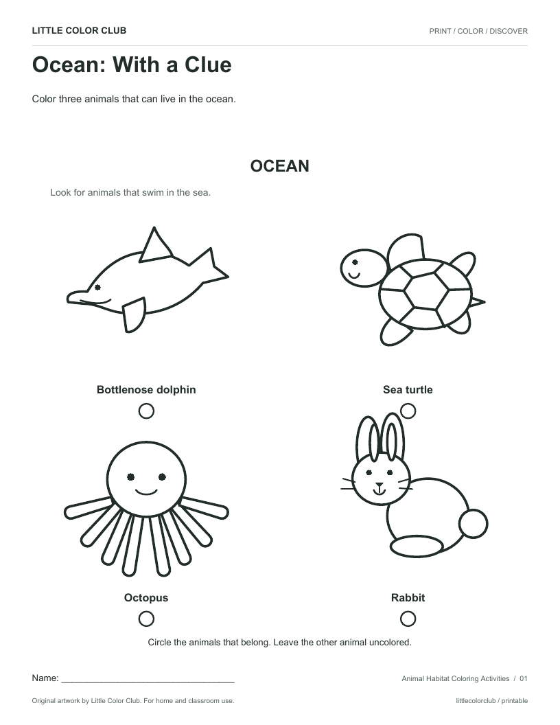 Ocean: With a Clue printable sheet preview