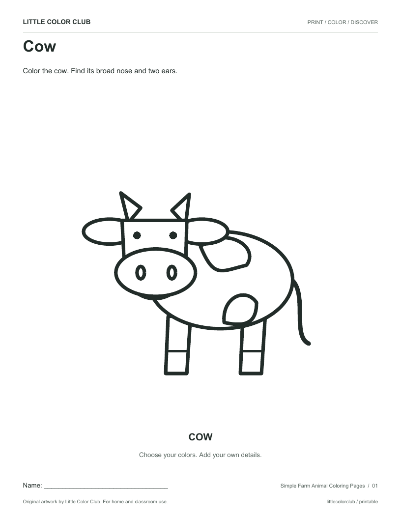 Cow printable sheet preview