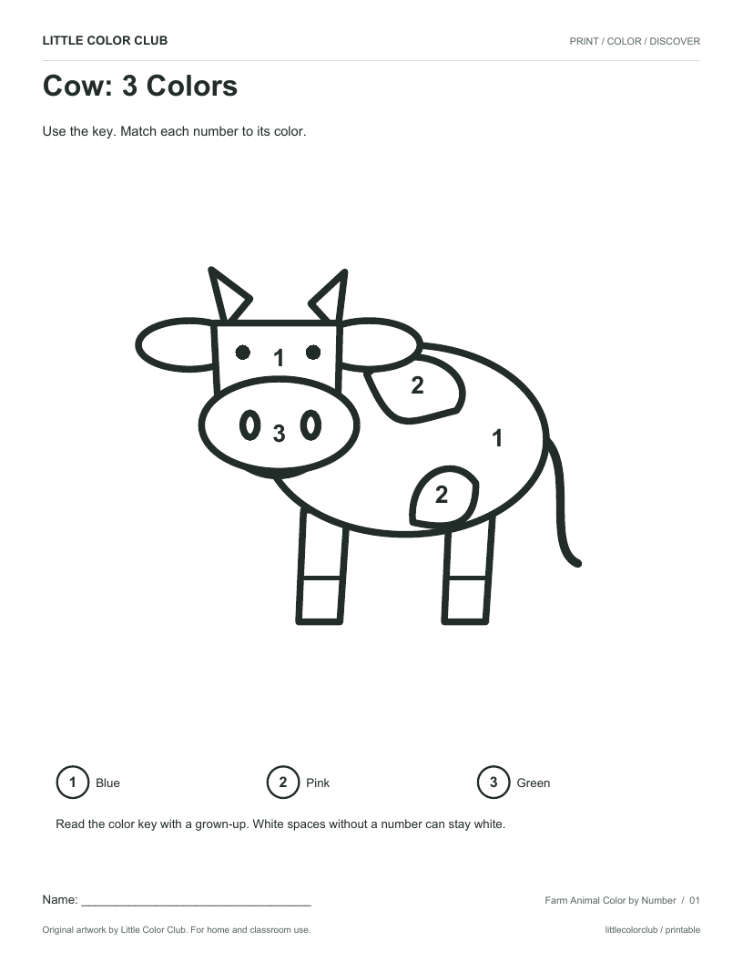 Cow: 3 Colors printable sheet preview
