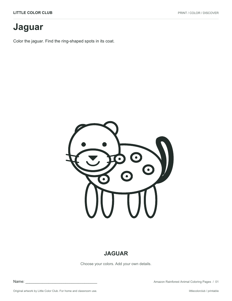 Jaguar printable sheet preview